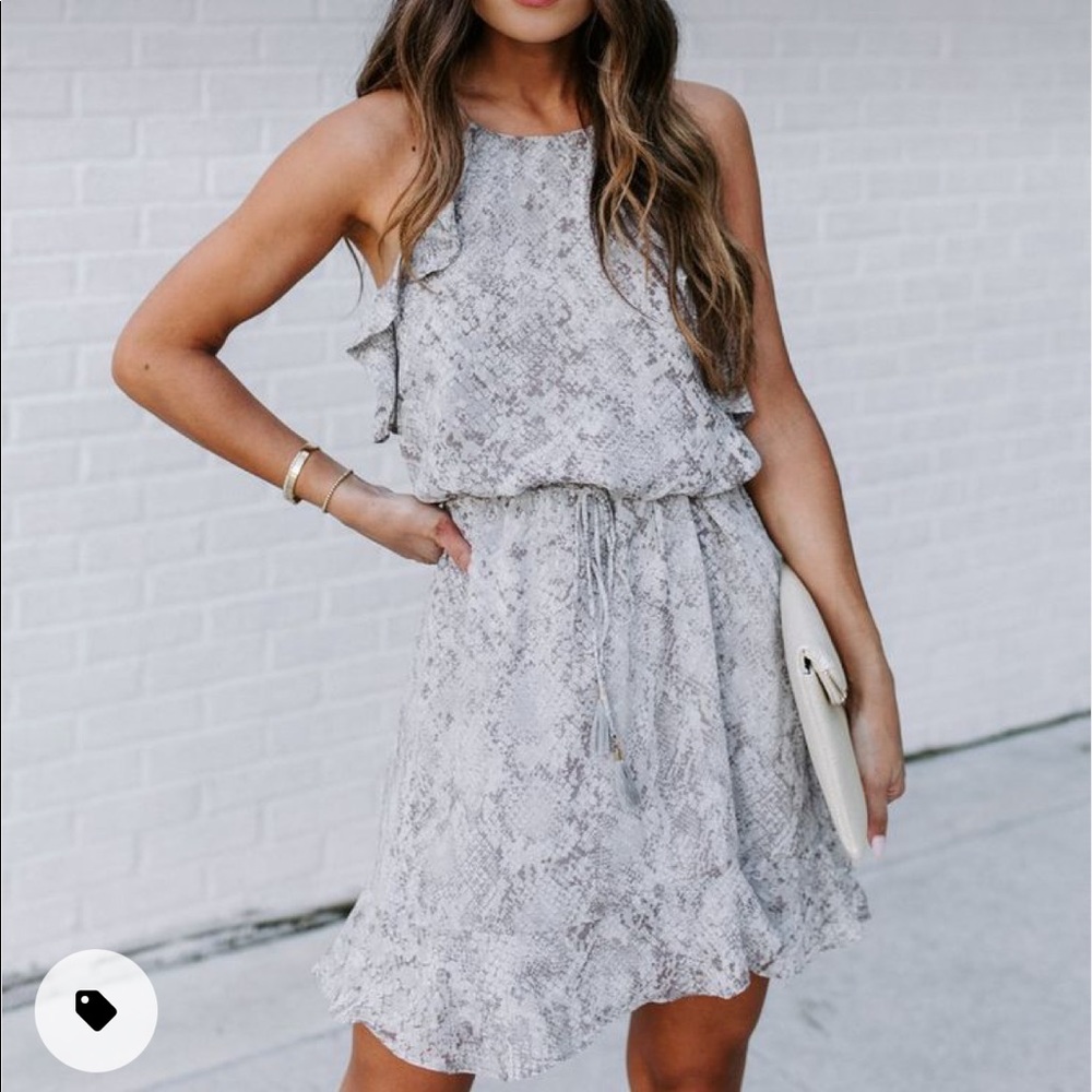 Perkins Snake Print Ruffle Dress
